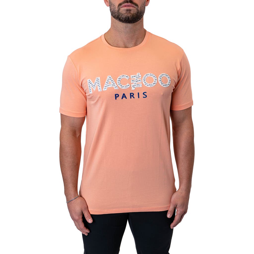 Maceoo Icon Paechpink Logo Appliqué Stretch Cotton T-shirt In Orange
