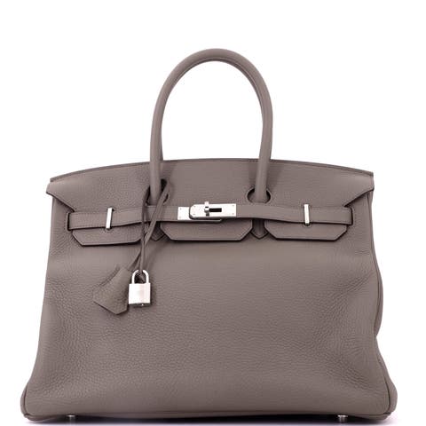 Birkin Handbag Grey Clemence with Palladium Hardware 35