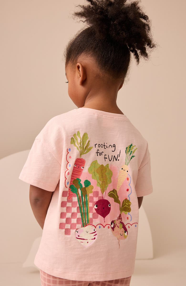 NEXT Kids' Vegetables Cotton Graphic T-Shirt & Check Leggings Set, Alternate, color, Pink