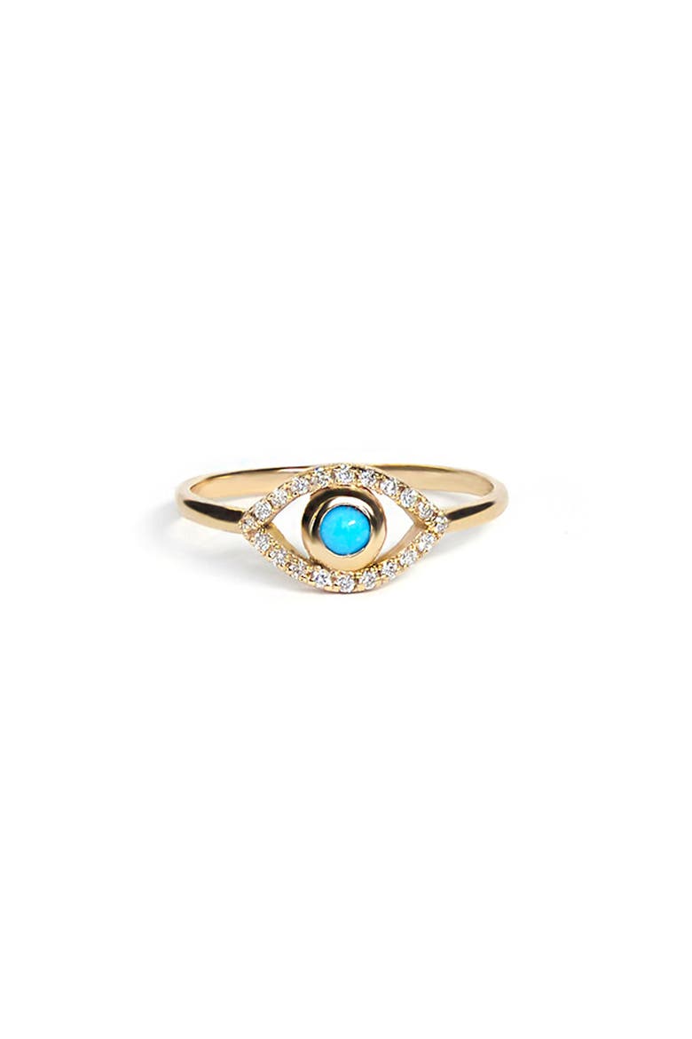 Classique Pavé Evil Eye Ring, Main, color, 14K YELLOW GOLD/ TURQUOISE