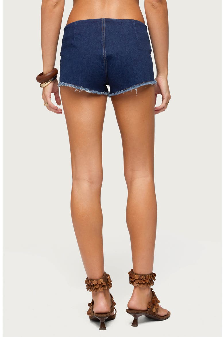 Svea Fringe Trim Denim Lace-Up Shorts, Alternate, color, DARK-BLUE