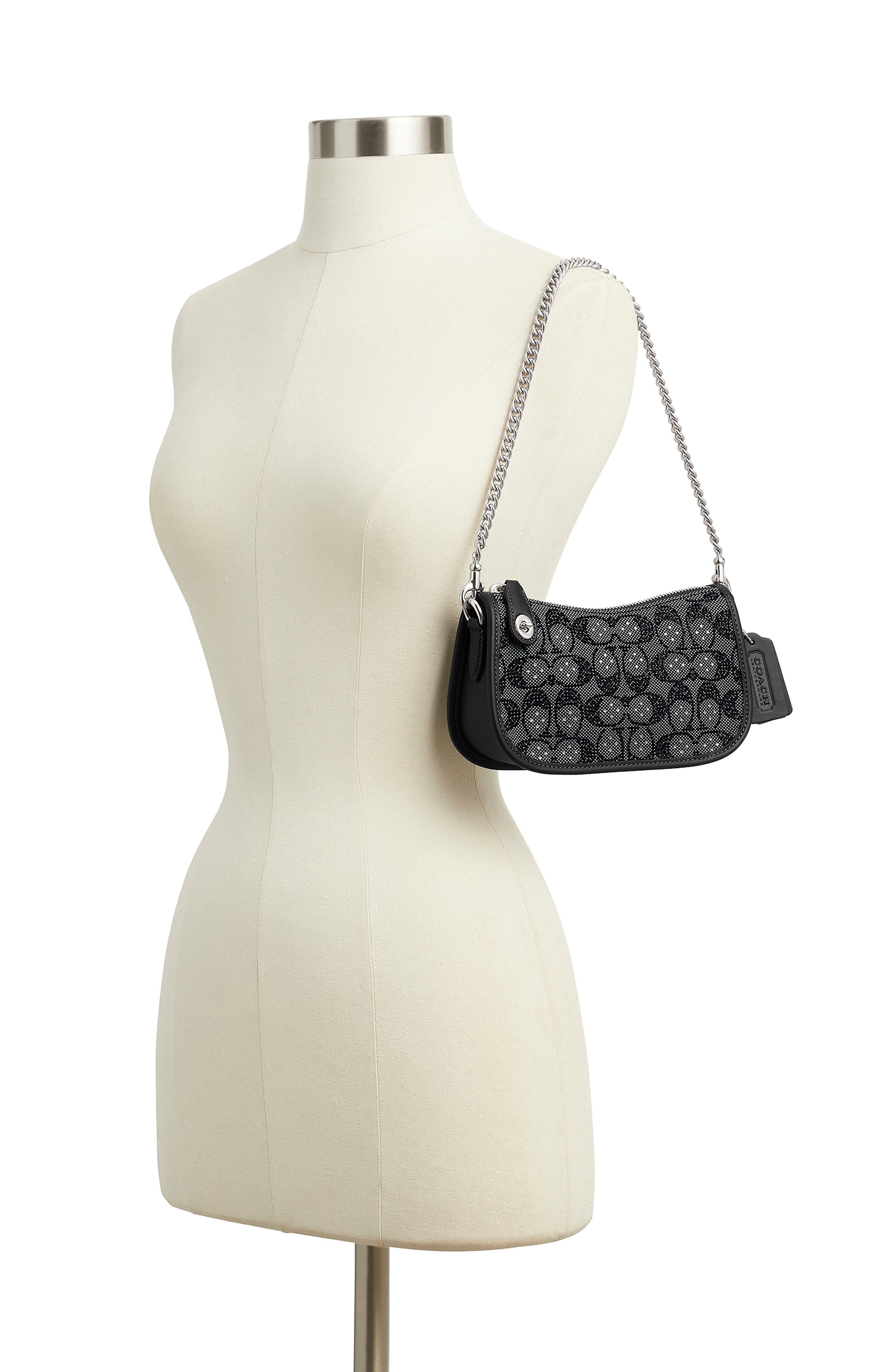 COACH Swinger Crystal Signature Jacquard & Leather Shoulder Bag, Alternate, color, 