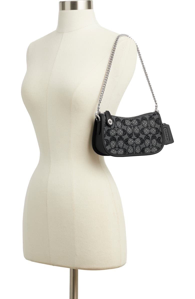 COACH Swinger Crystal Signature Jacquard & Leather Shoulder Bag, Alternate, color,