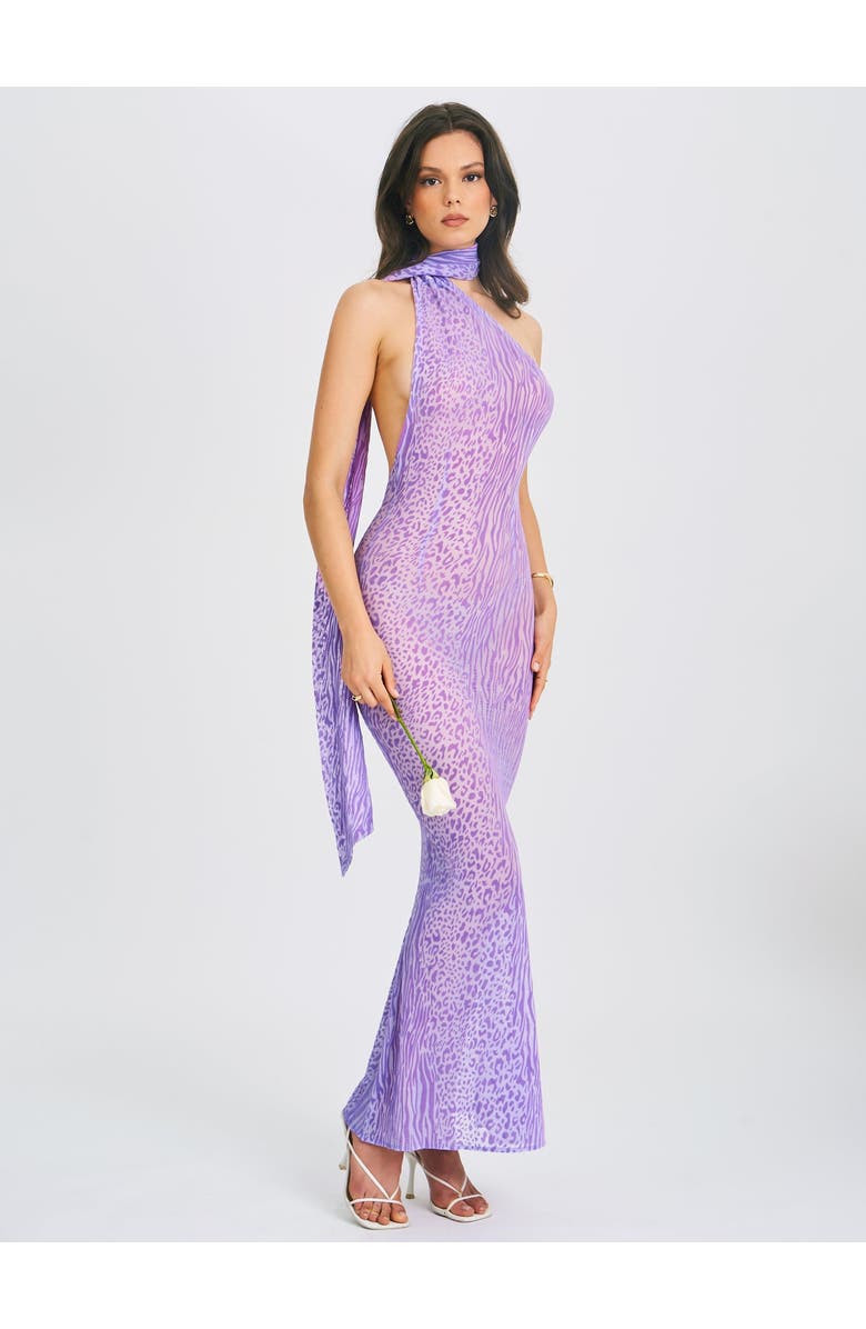 Miss Circle Olena Haler Neck Mesh Maxi Dress, Alternate, color, Purple