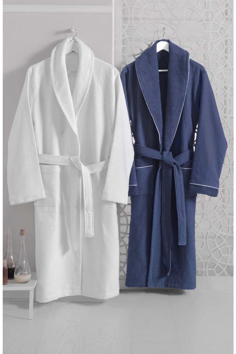 Shawl Waffle Turkish Cotton Bathrobe, Alternate, color, WHITE