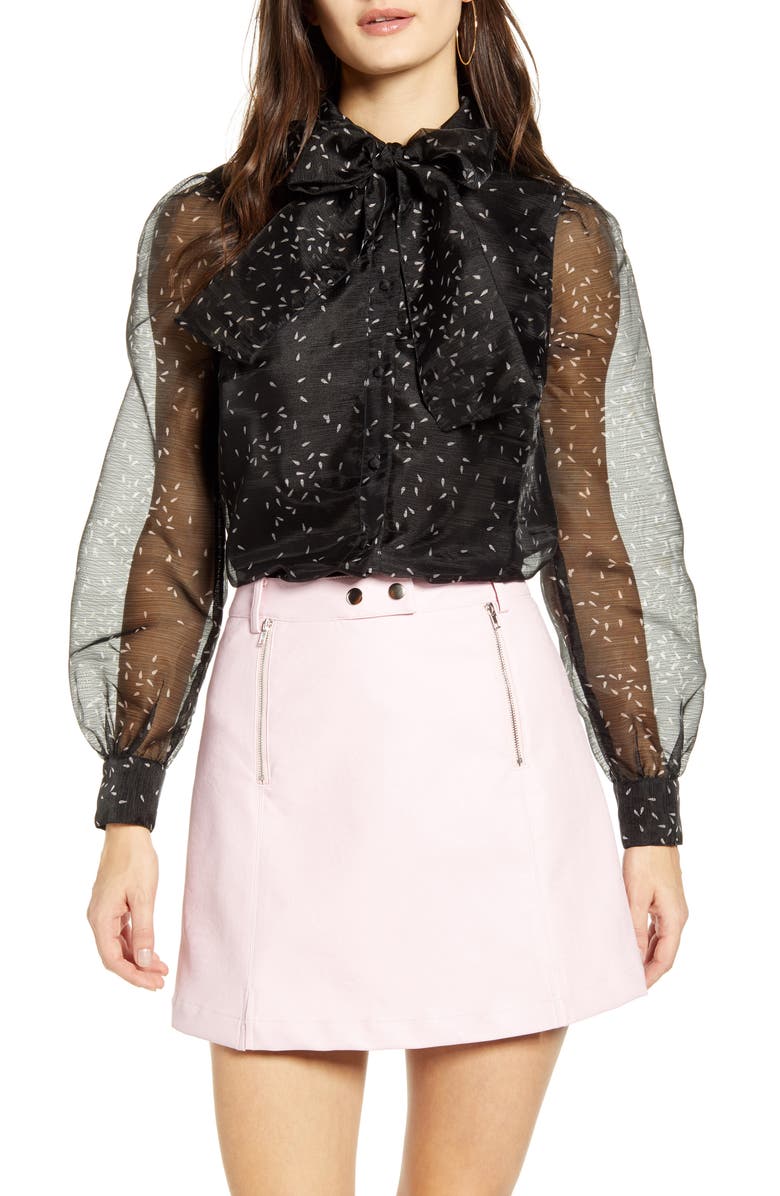 VERO MODA Ava Tie Neck Sheer Sleeve Shirt, Main, color,