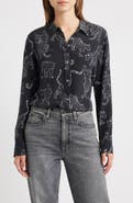 Rails Kate Jaguar Print Silk Button-Up Shirt