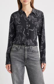 Rails Kate Jaguar Print Silk Button-Up Shirt