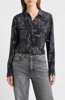 Rails Kate Jaguar Print Silk Button-Up Shirt