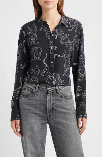 Rails Kate Jaguar Print Silk Button-Up Shirt