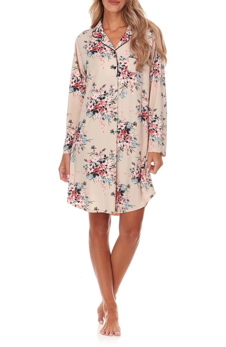 Flora Nikrooz Deborah Floral Long Sleeve Nightshirt, Main, color, 