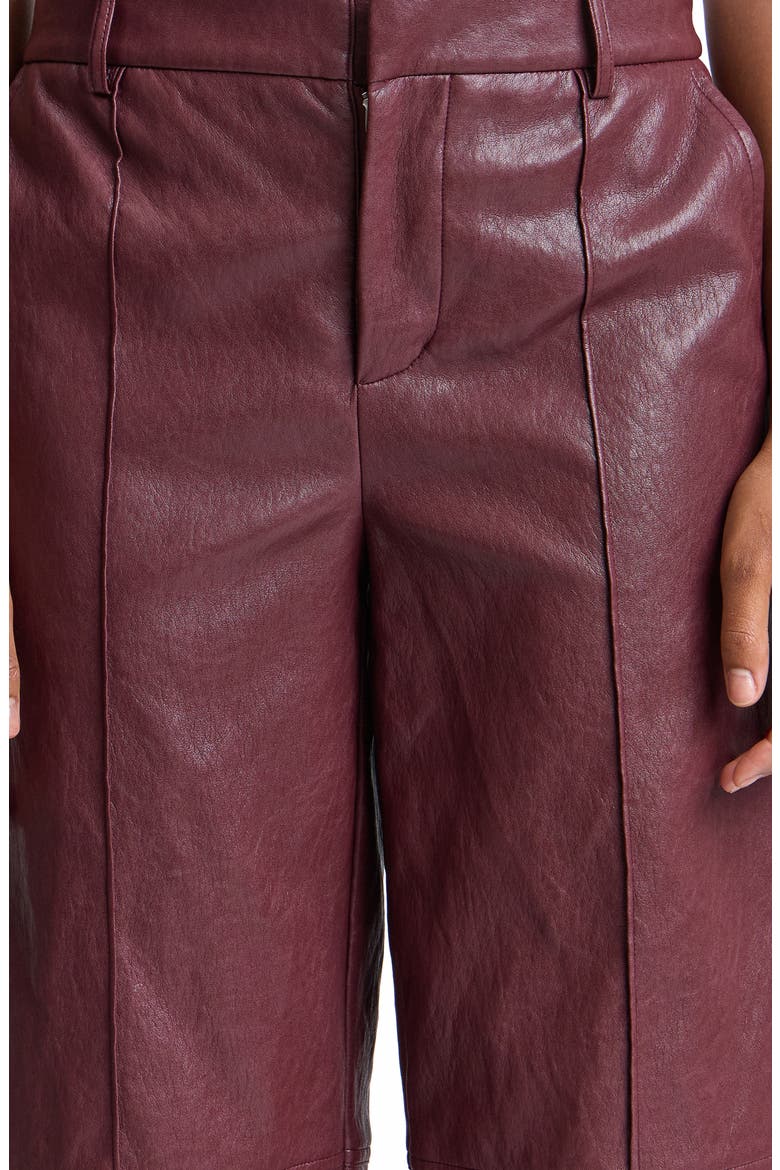 Pintuck Faux Leather Trouser Shorts, Alternate, color, WINE