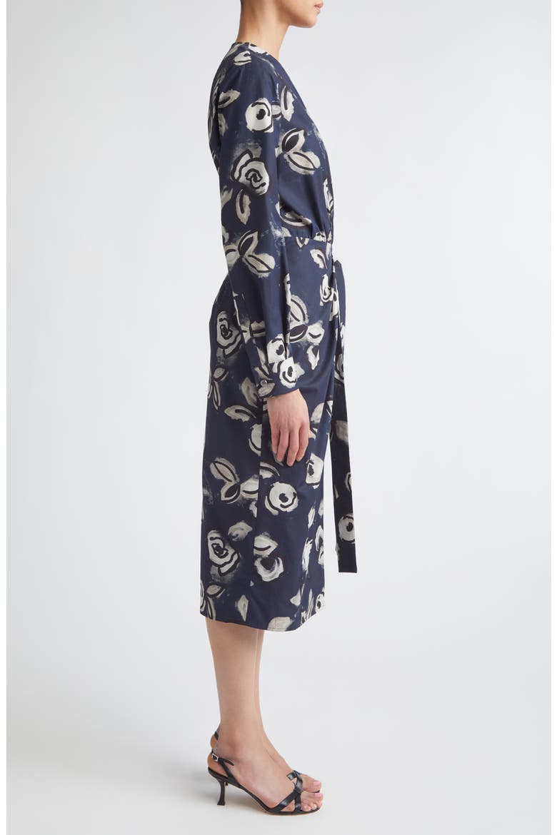 Floral Print Long Sleeve Cotton Wrap Dress, Alternate, color, ULTRAMARINE