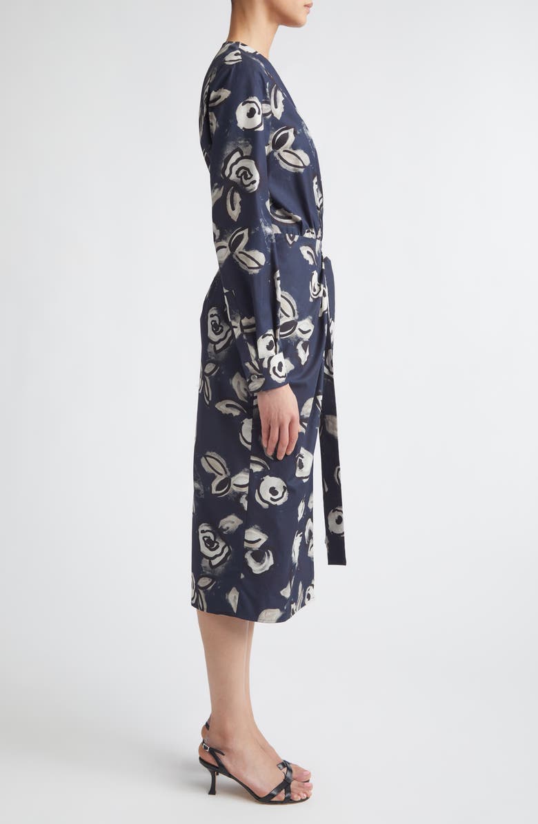 Max Mara Floral Print Long Sleeve Cotton Wrap Dress, Alternate, color, Ultramarine