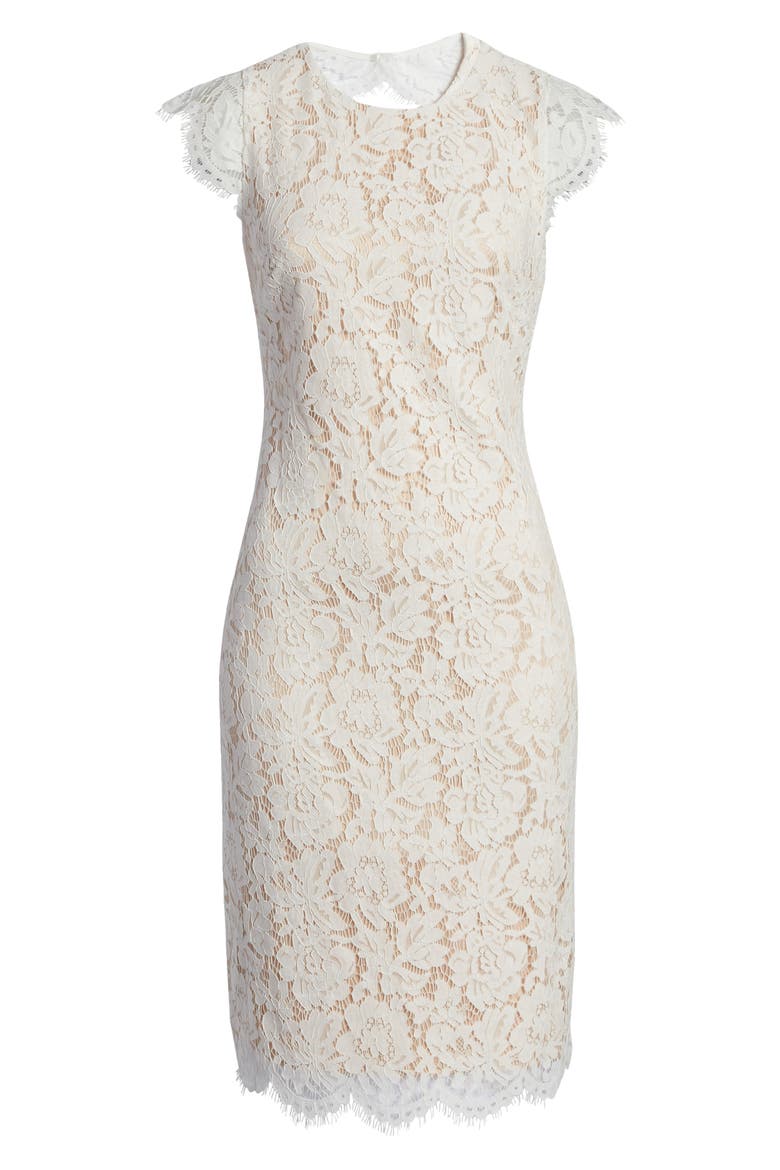 Cap Sleeve Lace Sheath Dress, Alternate, color, IVORY