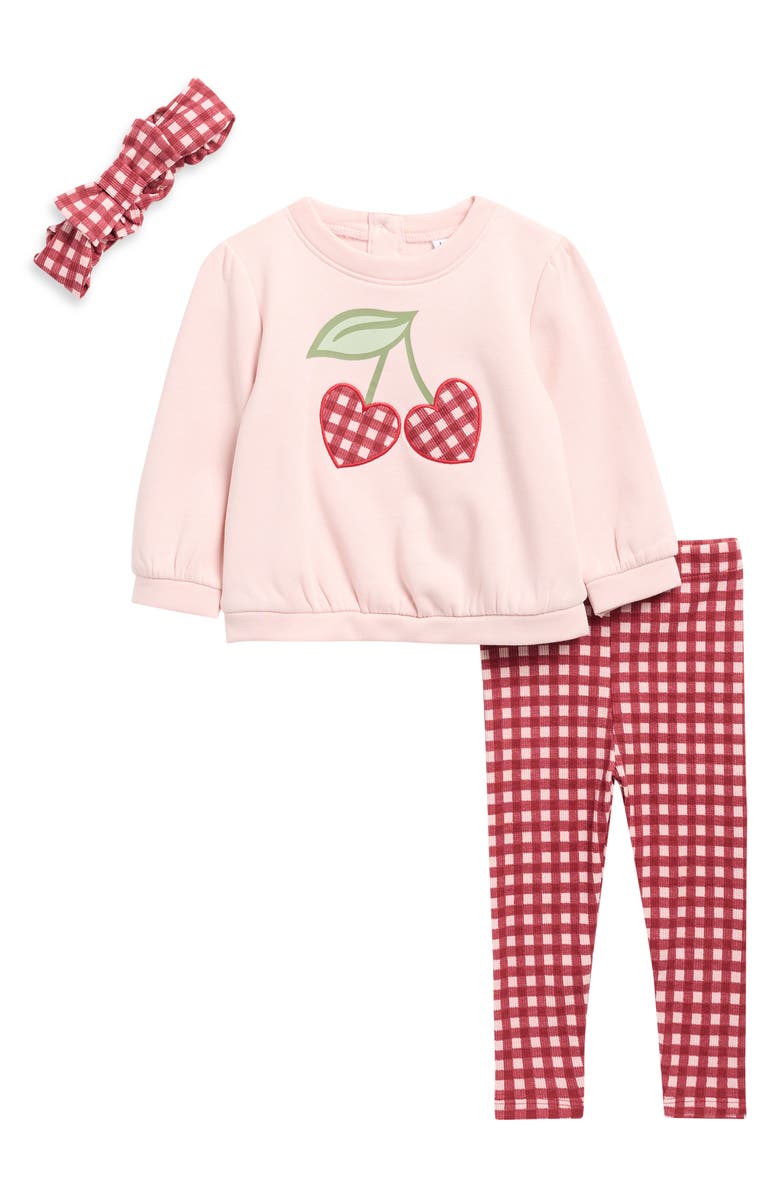 Nicole Miller Strawberry Fleece Sweatshirt, Leggings & Headband Set, Main, color, Lotus