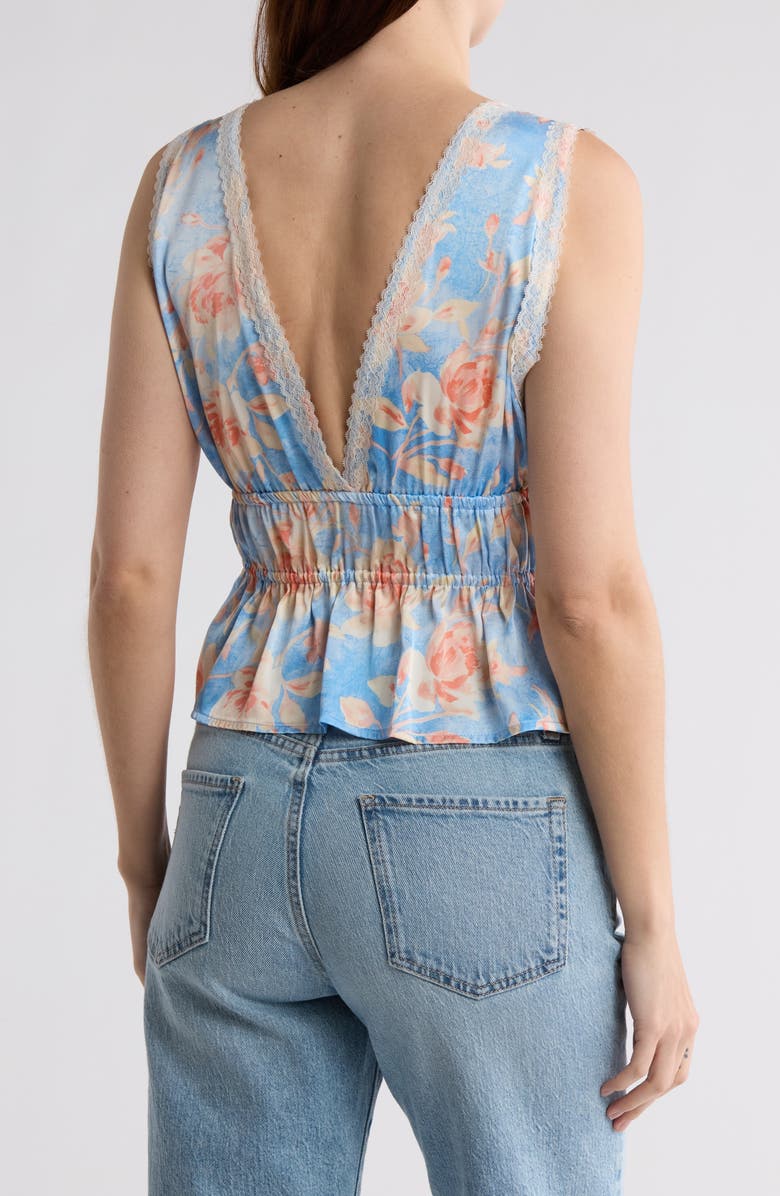 WAYF Lace Trim Sleeveless Crop Peplum Top, Alternate, color, Blue Roses