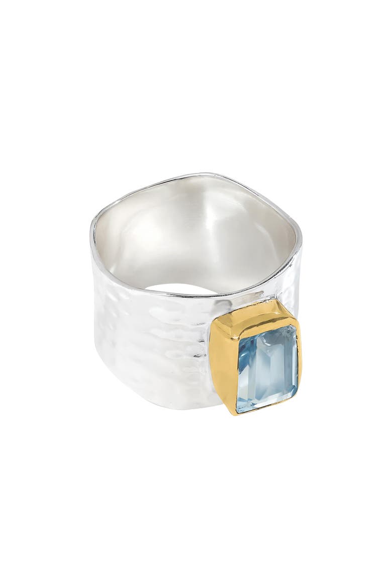 Emerald Cut Blue Topaz Silver Plated Ring, Alternate, color, BLUE