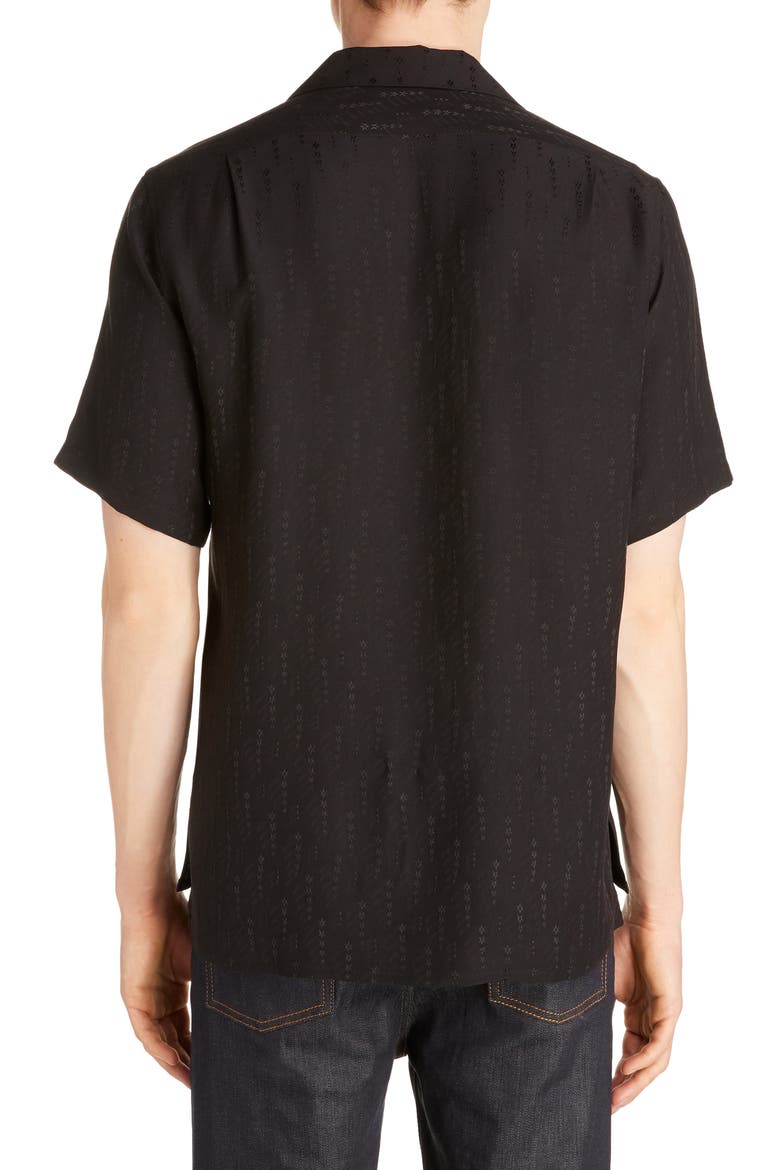 Silk Button-Up Camp Shirt, Alternate, color, BLACK