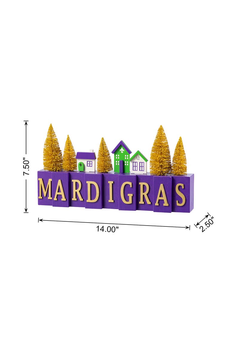Mardi Gras Wooden House Brush Trees Table Decor, Alternate, color, Purple
