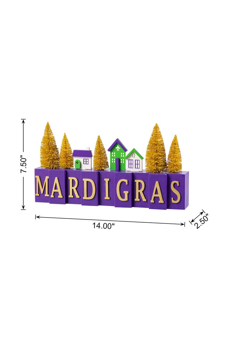 Glitzhome Mardi Gras Wooden House Brush Trees Table Decor, Alternate, color, Purple