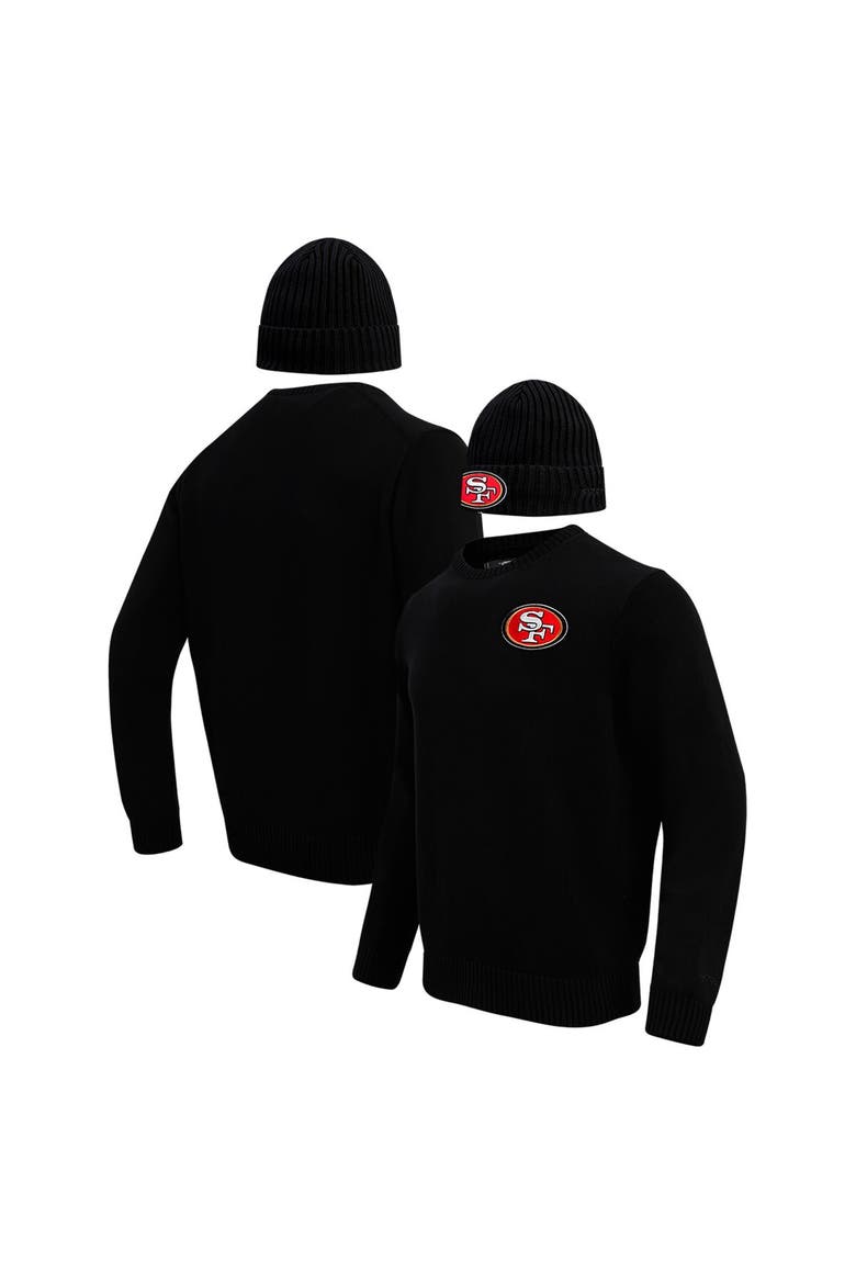 Men's Pro Standard Black San Francisco 49ers Crewneck Pullover Sweater & Cuffed Knit Hat Box Gift Set, Alternate, color, Black
