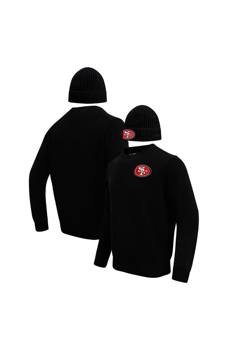 PRO STANDARD Men's Pro Standard Black San Francisco 49ers Crewneck Pullover Sweater & Cuffed Knit Hat Box Gift Set, Alternate, color,