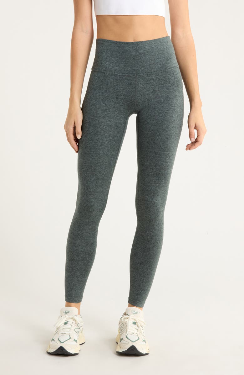 Zella Renew Mélange High Waist Leggings, Main, color, Green Duck Melange