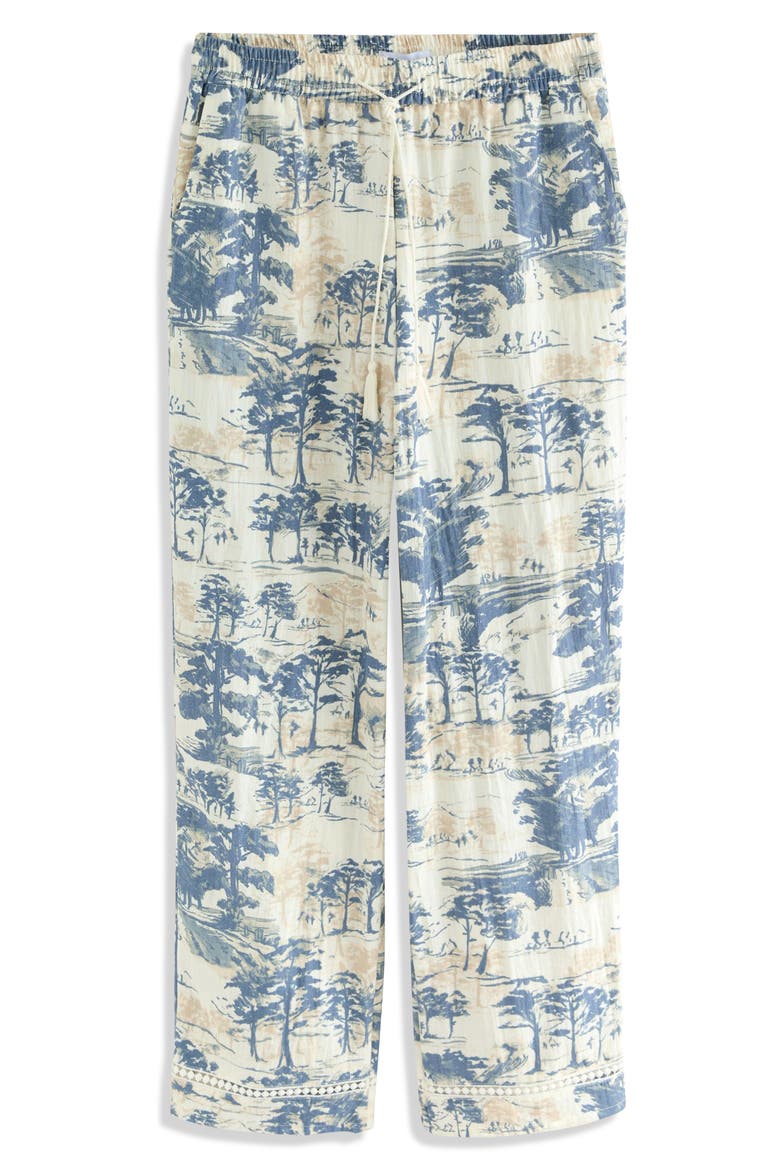 Tree Print Wide Leg Drawstring Pants, Alternate, color, WHITE/ BLUE