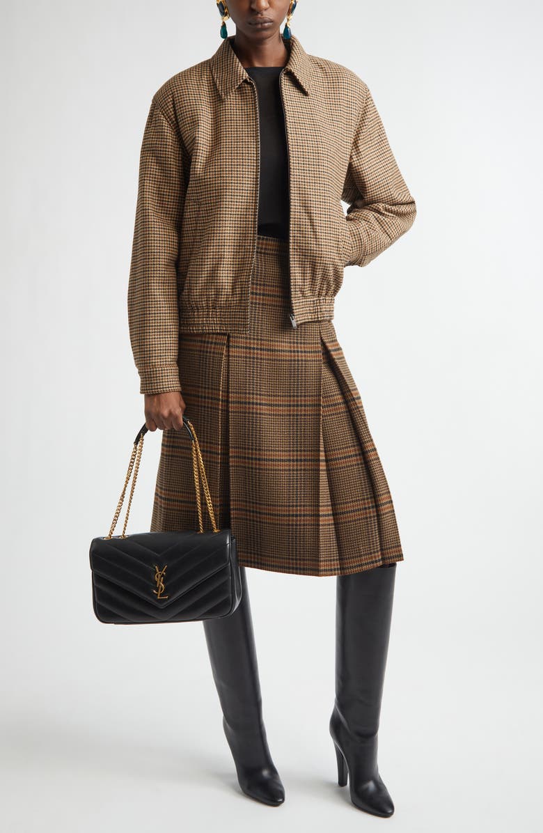 Saint Laurent Houndstooth Bomber Jacket, Alternate, color, Beige/ Marron/ Noir