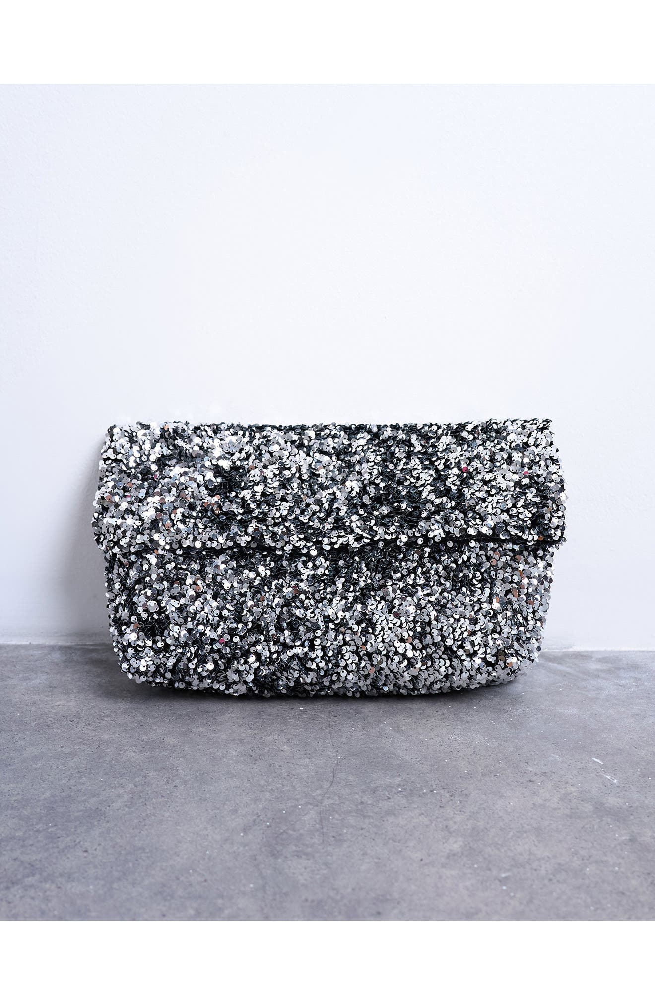 Topshop Sequin Foldover Clutch, Alternate, color, 