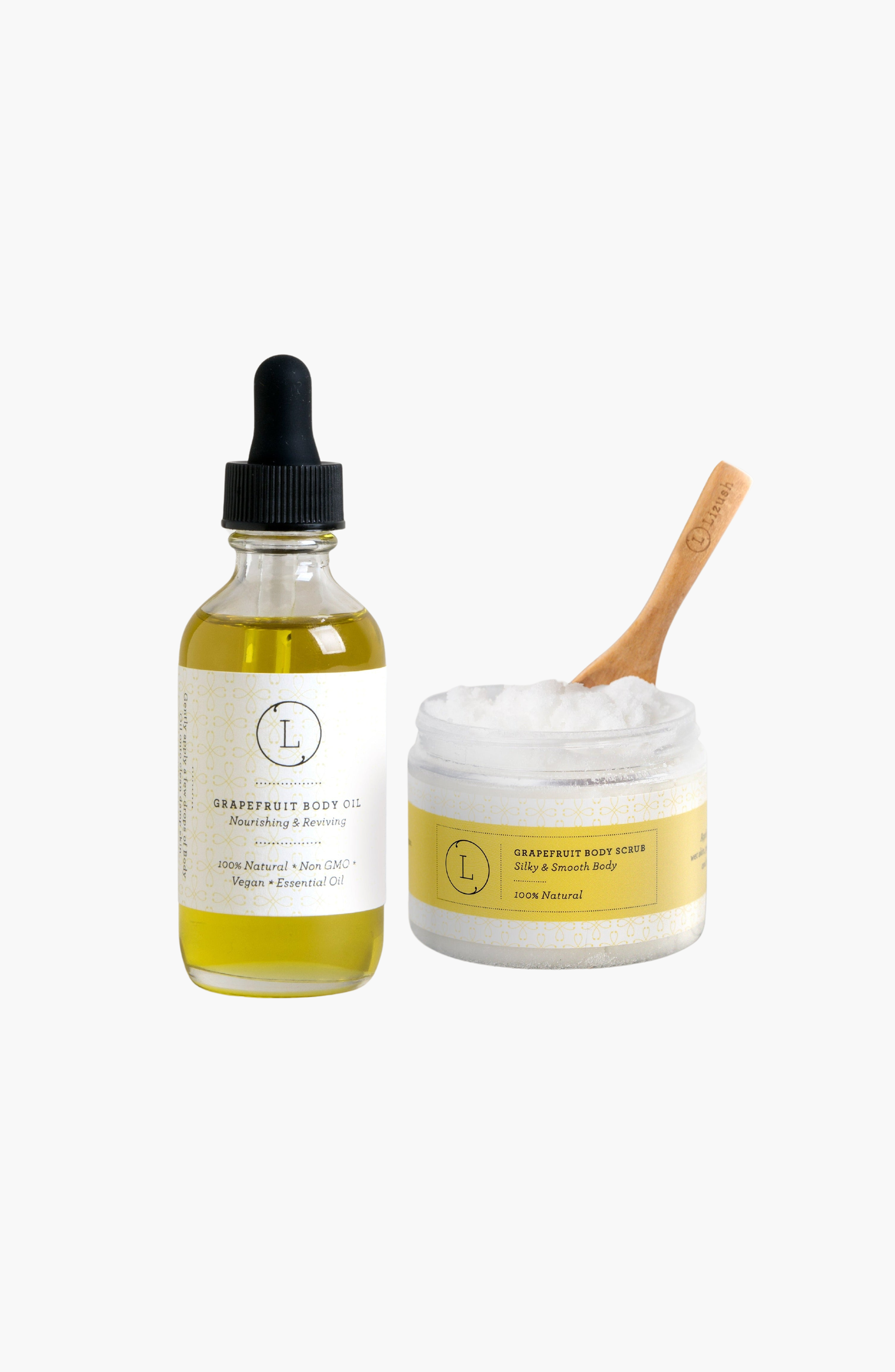 Lizush Moisturizing Set with Grapefruit Body Oil and Body Scrub in Grapefruit Set at Nordstrom