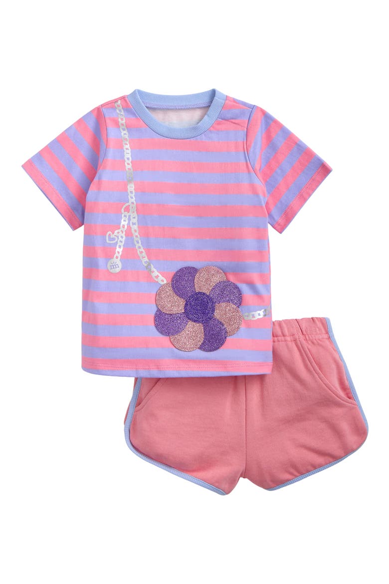 Kids' Fidget Stripe T-Shirt & Shorts Set, Main, color, PURPLE