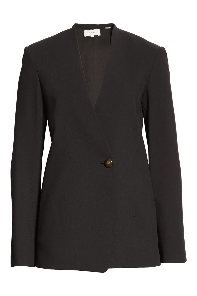Collarless Wool Blend Blazer, Alternate, color, BLACK
