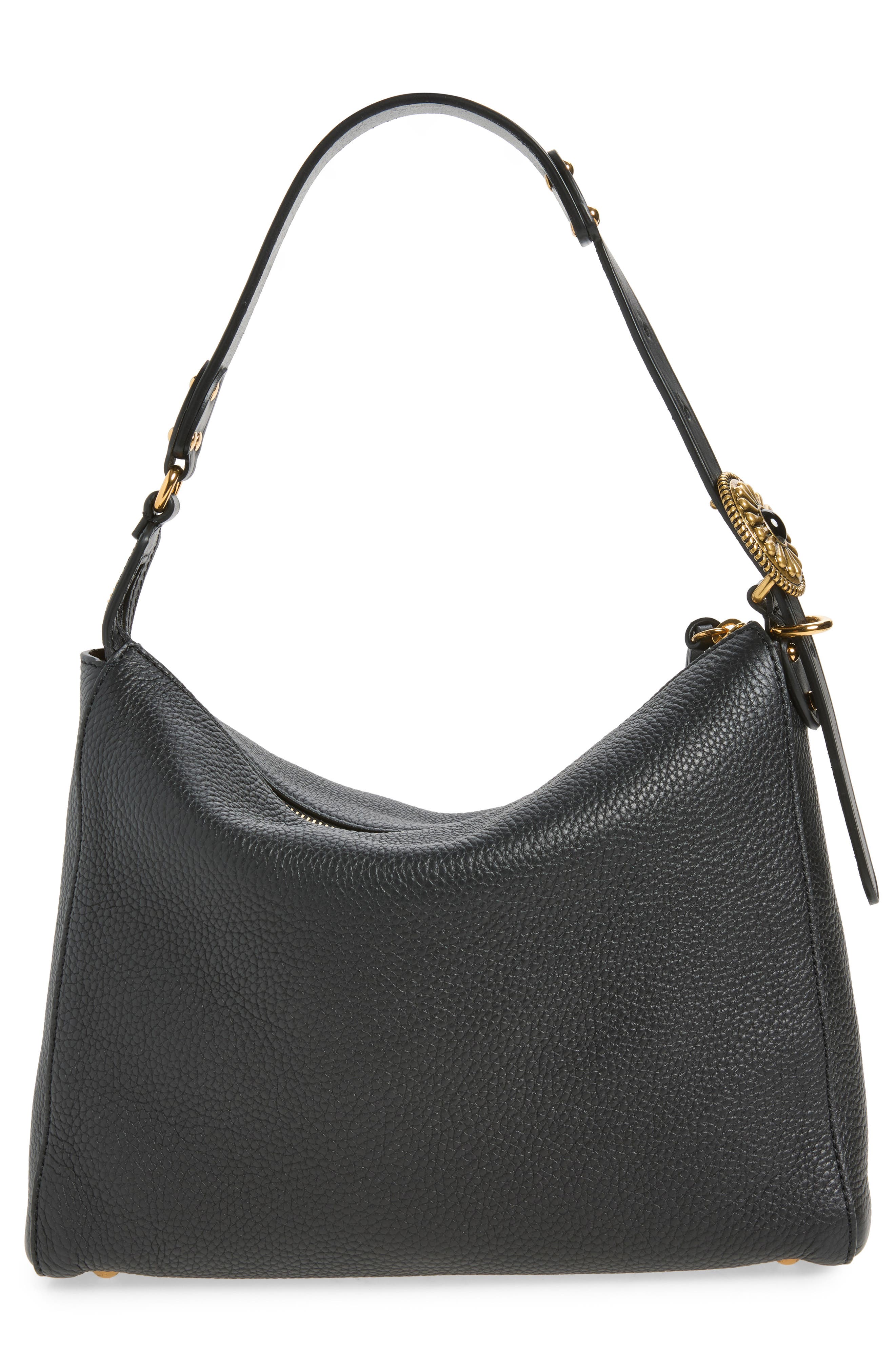 Tumbled Leather Hobo Bag, Alternate, color, BLACK