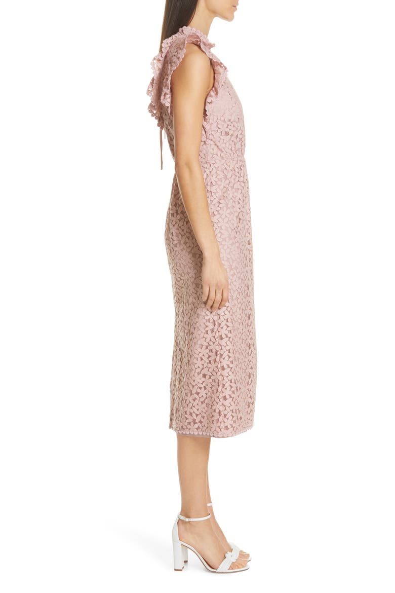 flora lace ruffle dress, Alternate, color, STRAWBERRY MOCHI
