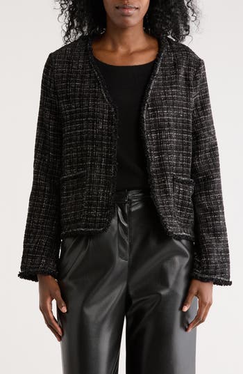 Max Studio Cotton Blend Bouclé Jacket In Black