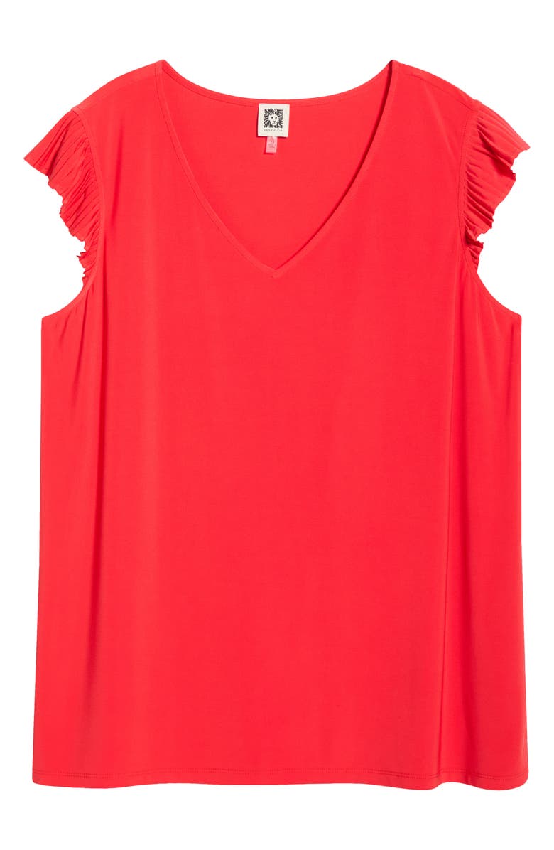 AK ANNE KLEIN Pleated Cap Sleeve Knit Top, Alternate, color, Begonia Red