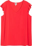 AK ANNE KLEIN Pleated Cap Sleeve Knit Top