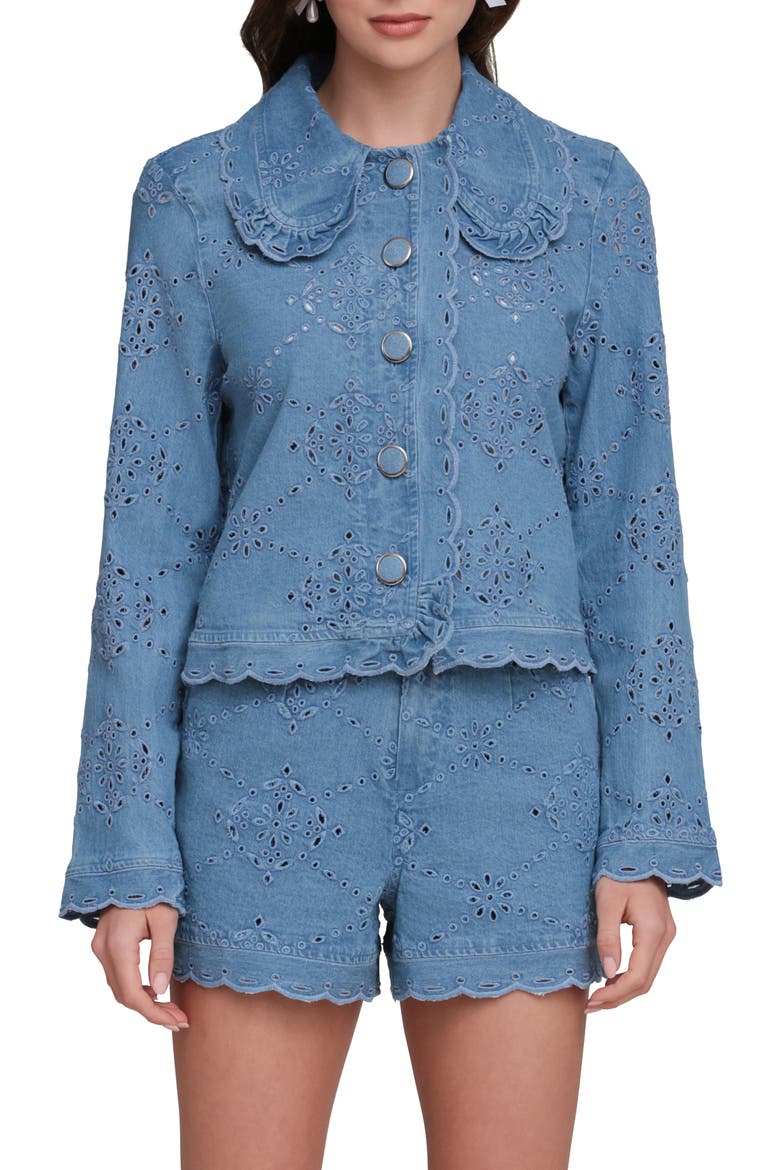 Crop Stretch Cotton Eyelet Jacket, Alternate, color, SEA BLUE WASH
