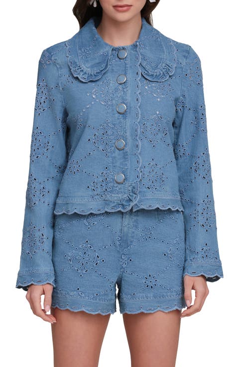 Crop Stretch Cotton Eyelet Jacket
