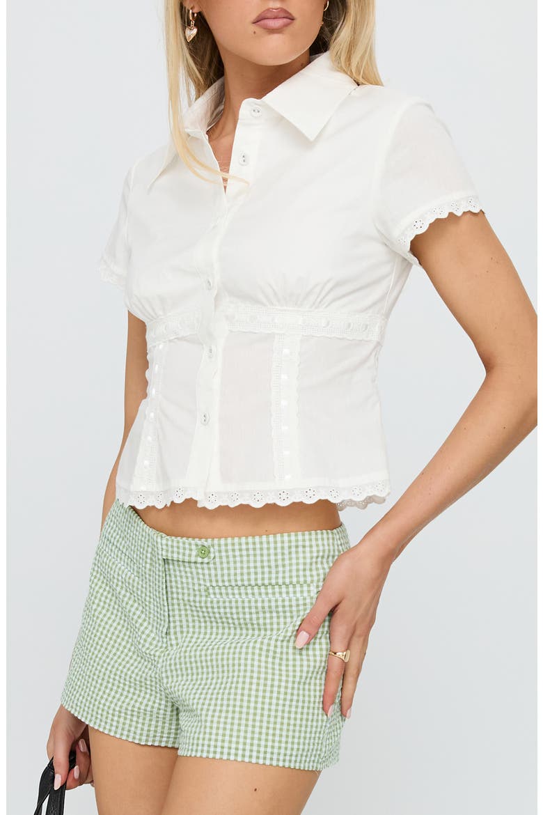 Protect Your Peace Eyelet Short Sleeve Shirt, Alternate, color, WHITE