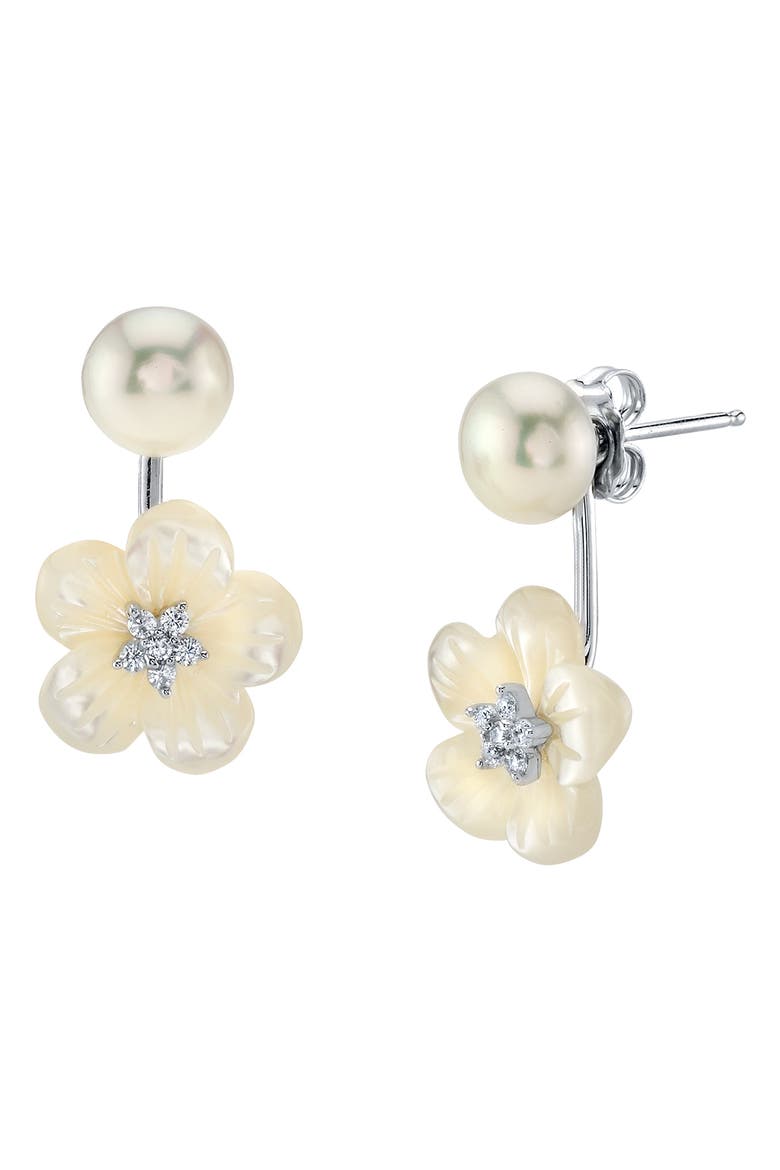 White Freshwater Pearl Removable Mother of Pearl Orchid Flower Earrings, Main, color, Sterling Silver