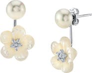 The Pearl Source White Freshwater Pearl Removable Mother of Pearl Orchid Flower Earrings