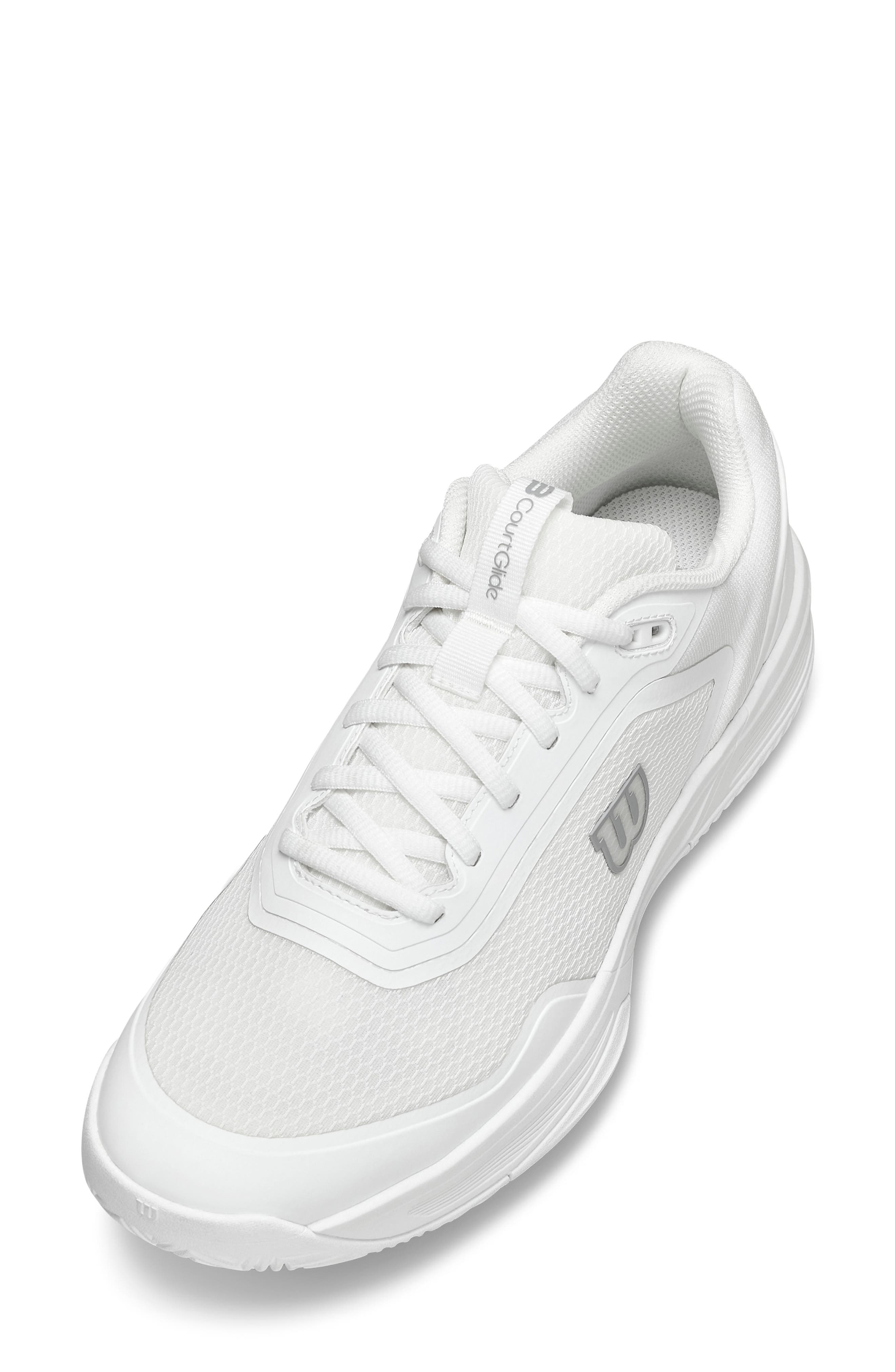 CourtGlide Tennis Sneaker, Main, color, WHITE / WHITE / SILVER