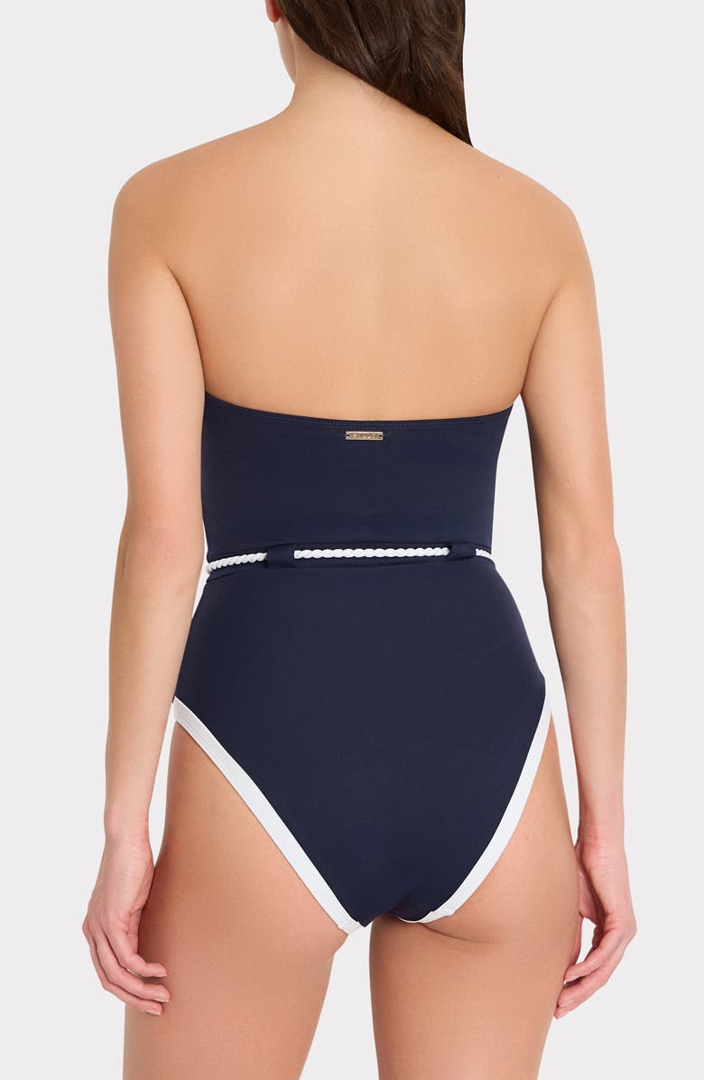 Milly Strapless Belted One-Piece Swimsuit, Alternate, color, Navy