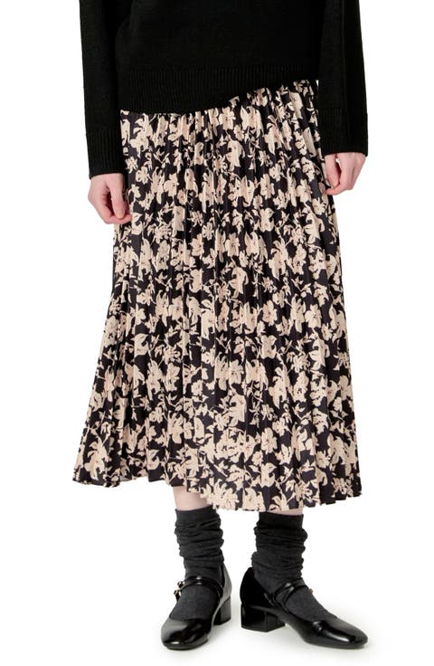 Floral Print Pleated Midi Skirt