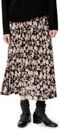 English Factory Floral Print Pleated Midi Skirt
