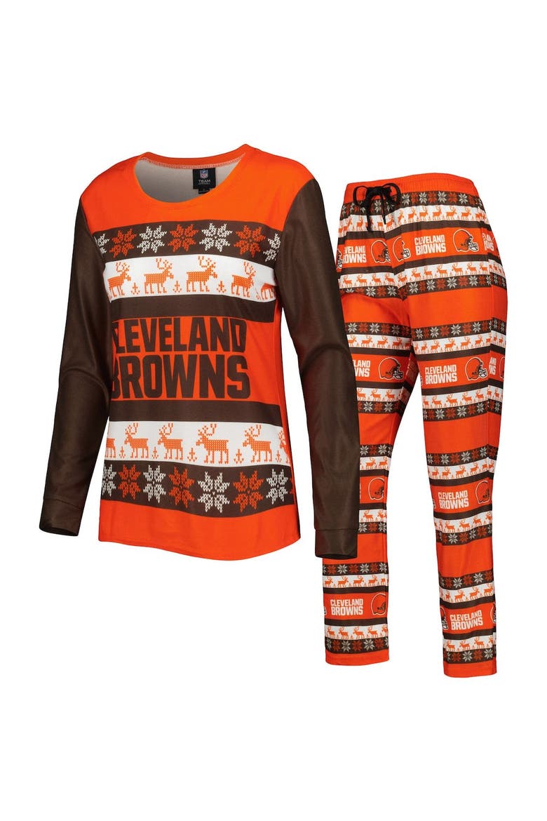 Women's FOCO Orange Cleveland Browns Holiday Ugly Pajama Set, Main, color, Orange