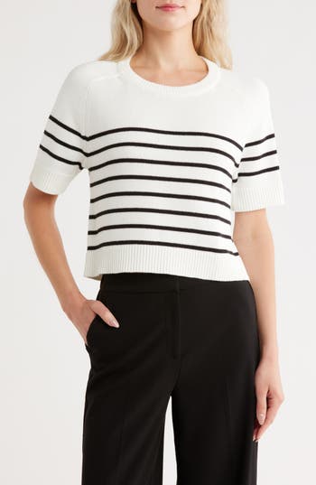 Vigoss Nautical Stripe Short Sleeve Sweater In White